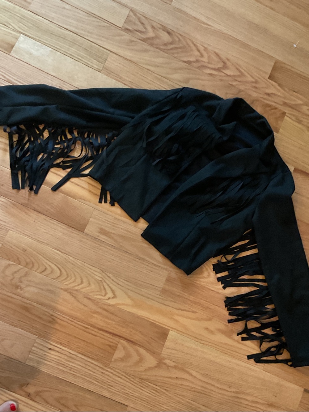 Black Fringe western Open Jacket cropped faux suede medium biker NWOT COWBOY - Picture 3 of 11